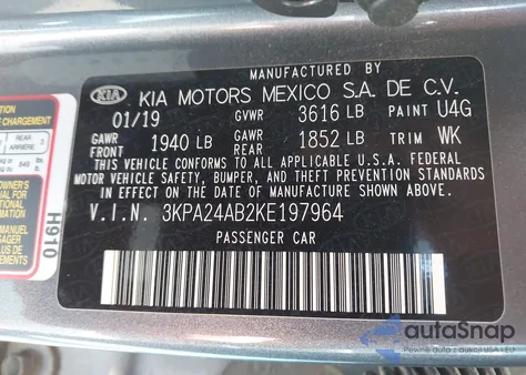2019 Kia Rio S from USA, damaged, VIN 3KPA24AB2KE197964